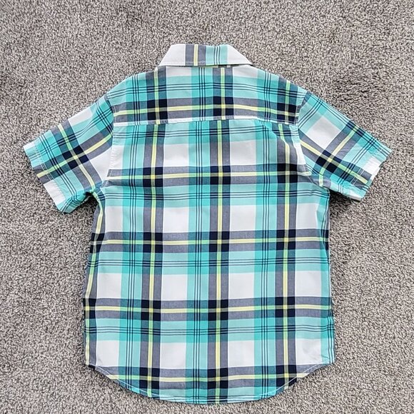🛍️ BUNDLE ONLY***Boys Green Blue & White Plaid Crazy 8 Button down  Shirt 10-12 - Picture 2 of 8